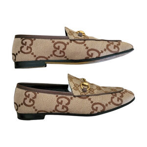 Gucci Monogram GG Horsebit Jordaan Loafers Canvas Brown Logo 7.5 37.5 431467